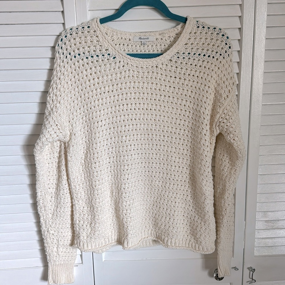 Madewell cream open knit crew sweater cotton